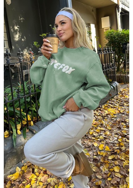 Mint Yeşili Bisiklet Yaka Baskılı Sweatshirt MG1904 modelleri