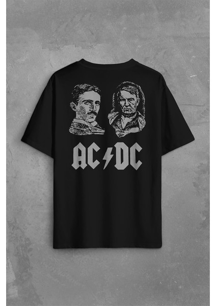 Nikola Tesla Büyüktür Edison Doğru Ac Dc Akım Sırt Ön Baskılı Oversize Tişört T-Shirt