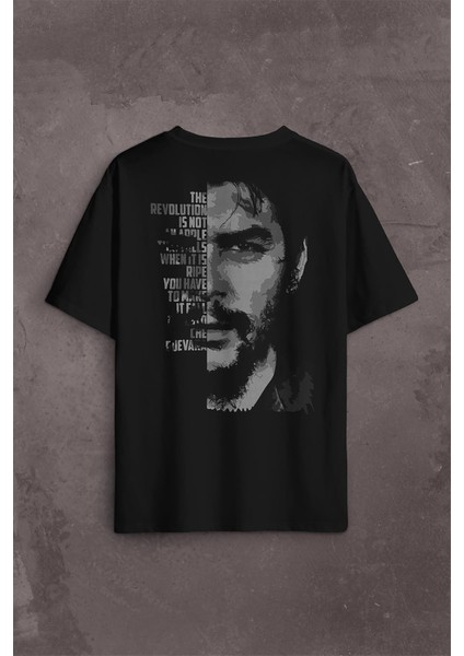 Metal Poster Ernosto Che Guevara Hafl Face Yarım Yüz Sırt Ön Baskılı Oversize Tişört T-Shirt