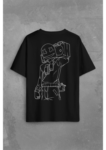 Dj Marshmello Marsh Mello Fortnite Sırt Ön Baskılı Oversize Tişört T-Shirt