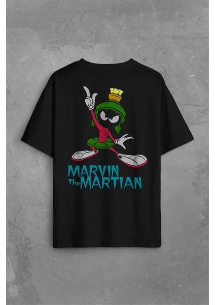 Kendim Seçtim Marvin The Martian Marslı Marvin Çizgi Film Sırt Ön Baskılı Oversize Tişört T-Shirt