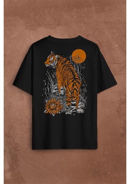 Kaplan Ay Dolunay Moon Tiger Sırt Ön Baskılı Oversize Tişört T-Shirt fiyatları