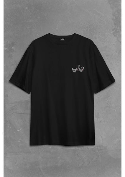 Uçan Astronot Uçurtma Uzay Yolculuğu Cosmos Sırt Ön Baskılı Oversize Tişört T-Shirt