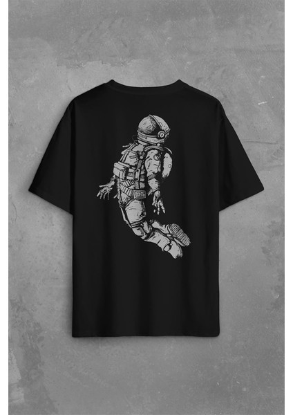 Uçan Astronot Uzay Yolculuğu Cosmos Galaksi Sırt Ön Baskılı Oversize Tişört T-Shirt fiyatları