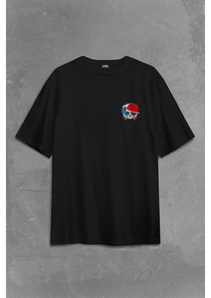Cat Glasses Gözlüklü Bordo Mavi Spor Kedi Sırt Ön Baskılı Oversize Tişört T-Shirt fiyatları