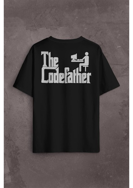 The Codefather Godfather Bilgisayar Code Korsan Hacker Yazılımcı Sırt Ön Baskılı Oversize Tişört T-Shirt