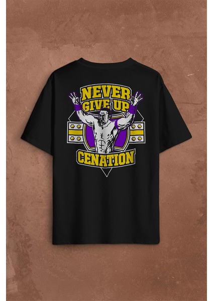 John Cena You Me Never Give Up Cenation Asla Pes Etme Sırt Ön Baskılı Oversize Tişört T-Shirt fiyatları