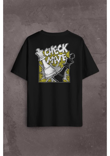 Şah Mat Satranç Check Mate Chess Kral Kralıçe Gambit Sırt Ön Baskılı Oversize Tişört T-Shirt