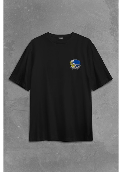 Cat Glasses Gözlüklü Sarı Lacivert Fenerbahçe Kedi Sırt Ön Baskılı Oversize Tişört T-Shirt fiyatları