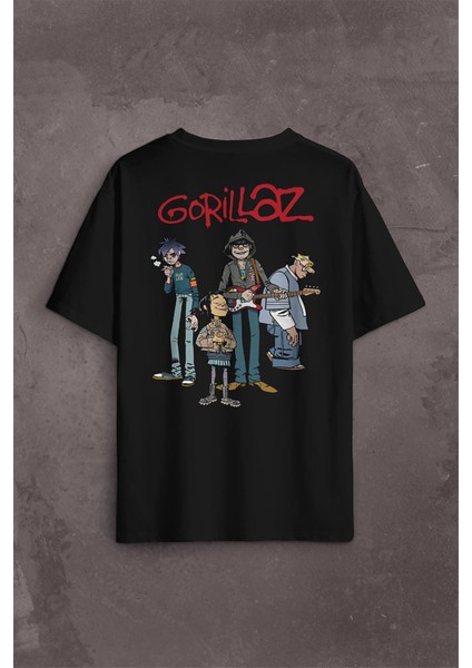 Gorillaz 2d Rock Band Blur Damon Albarn Feel Good Sırt Ön Baskılı Oversize Tişört T-Shirt