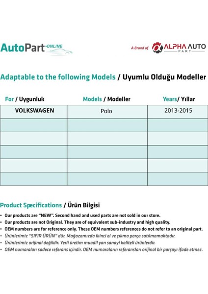 Volkswagen Polo Yeni Model Için Ön Sağ Cam Tamir Seti