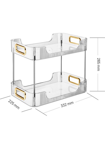 2 Katlı Banyo Mutfak Ofis ve Makyaj Düzenleyici Çok Amaçlı Masa Organizer (Gold)