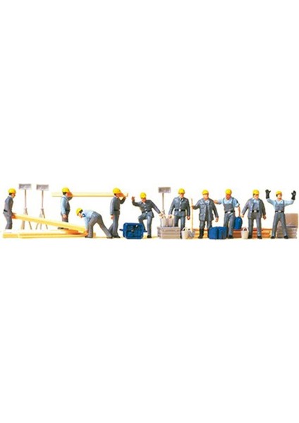 10220 1/87 Ölçek, İnşaat İşçisi ve Ekipman, Boyanmış Plastik Figürleri, 12 Adet