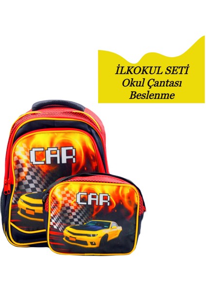 3 Bölmeli Ilkokul Okul Sırt Çantası ve Beslenme Çantası Car Siyah fiyatları