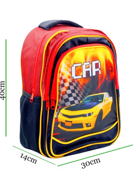 3 Bölmeli Ilkokul Okul Sırt Çantası ve Beslenme Çantası Car Siyah modelleri