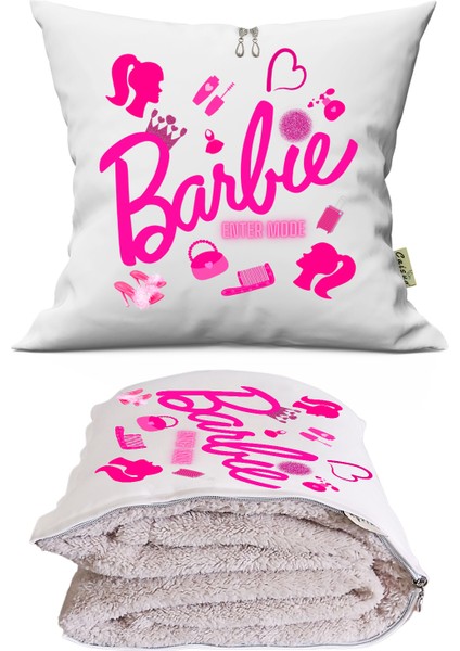 Barbie Girl Enter Mode Baskılı Dekoratif Yastık Kırlent Opsiyonel Battaniye 2 In 1