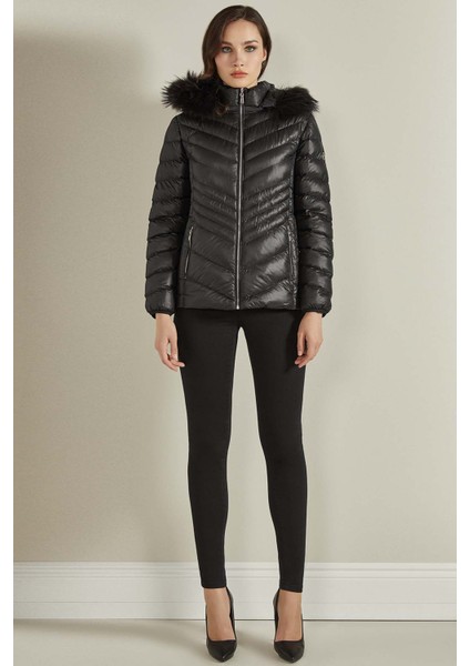 Kapüşonlu Siyah Mont