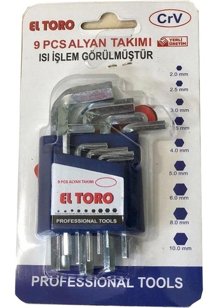 9 Parça Düz Alyan Anahtar Takımı Düz Kısa Set