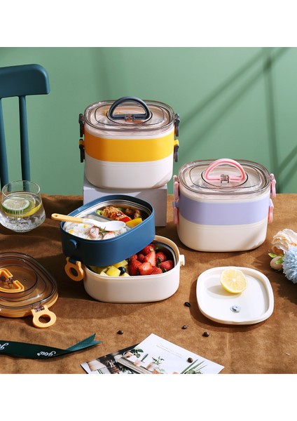 Bento 1200ml Çift Renkli Lunchbox Yeni Koleksiyon 2 Katlı Çelik Sefer Tası Yemek Kutusu