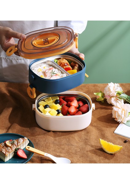 Bento 1200ml Çift Renkli Lunchbox Yeni Koleksiyon 2 Katlı Çelik Sefer Tası Yemek Kutusu