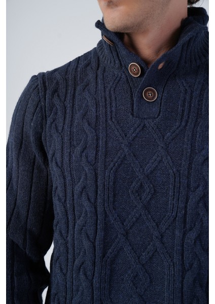 Erkek Saç Örgülü Yürütme Arka Kol Fitilli Düğmeli Triko Yün Kazak TRIST-5307 indirimleri