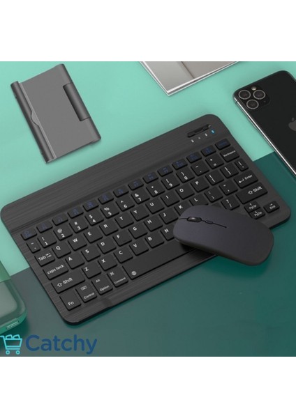 Mk-4 Kablosuz Ergonomik Apple-Android-Windows Manyetik Tablet Kılıf Uyumlu Klavye Mouse Kiti(Türkçe Q Klavye)