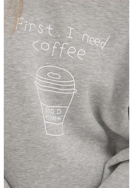 Bisiklet Yaka Baskılı Sweat Gri Melanj fırsatları