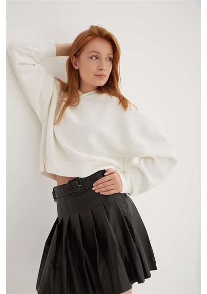 Kapüşonlu Crop Sweat Ekru fiyatları