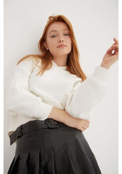 Kapüşonlu Crop Sweat Ekru modelleri