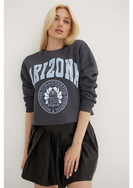 Baskılı Crop Sweat Antrasit fiyatları