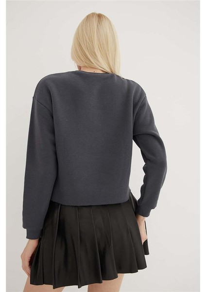Baskılı Crop Sweat Antrasit indirimleri