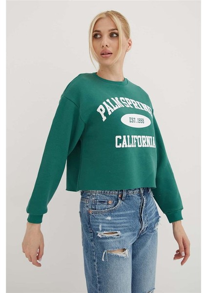 Baskılı Crop Sweat Yeşil