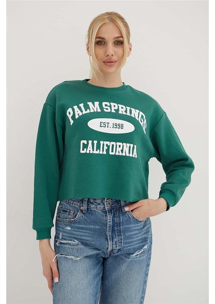 Baskılı Crop Sweat Yeşil fiyatları