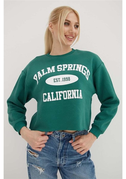 Baskılı Crop Sweat Yeşil modelleri