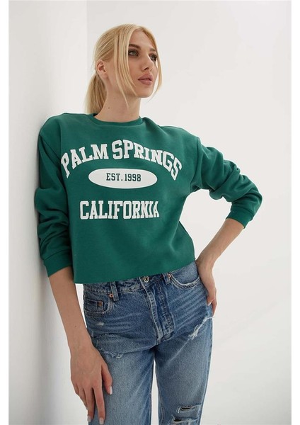 Baskılı Crop Sweat Yeşil fırsatları