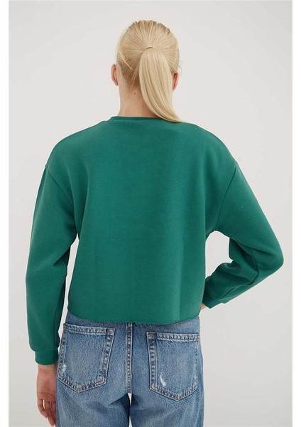 Baskılı Crop Sweat Yeşil indirimleri