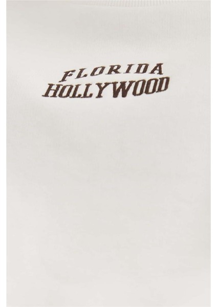 Nakışlı Crop Sweat Ekru