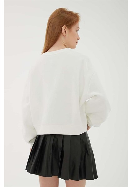 Nakışlı Crop Sweat Ekru