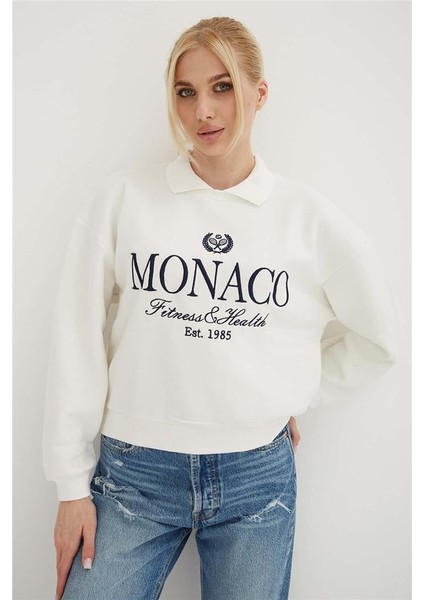 Polo Yaka Nakışlı Sweat Ekru modelleri