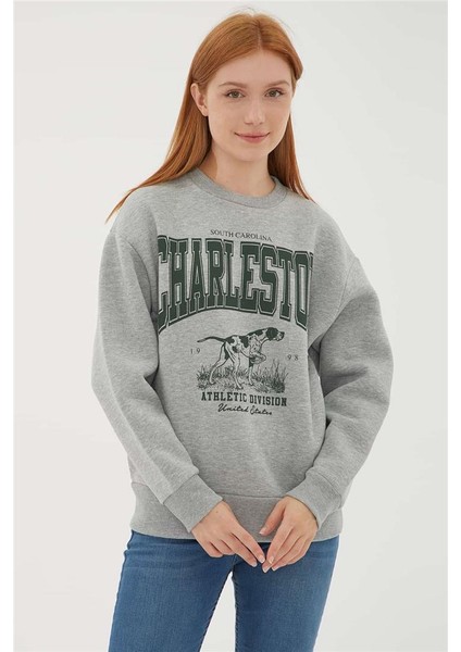 Baskılı Sweat Gri Melanj
