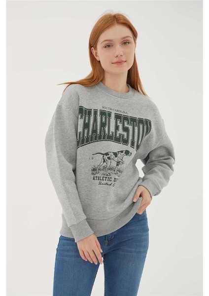 Baskılı Sweat Gri Melanj modelleri