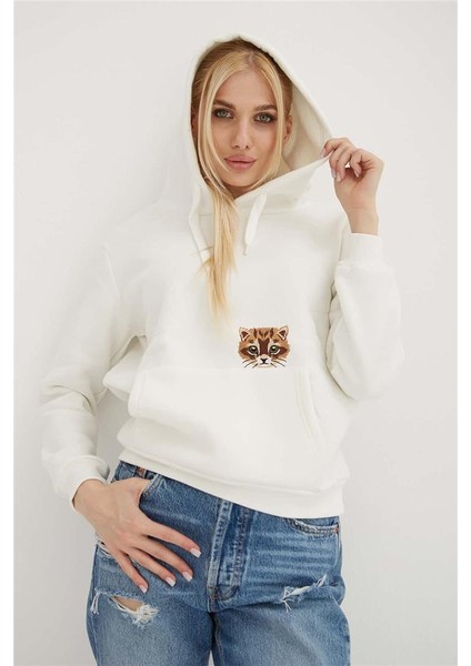 Kapüşonlu Nakış Detaylı Sweat Ekru fırsatları