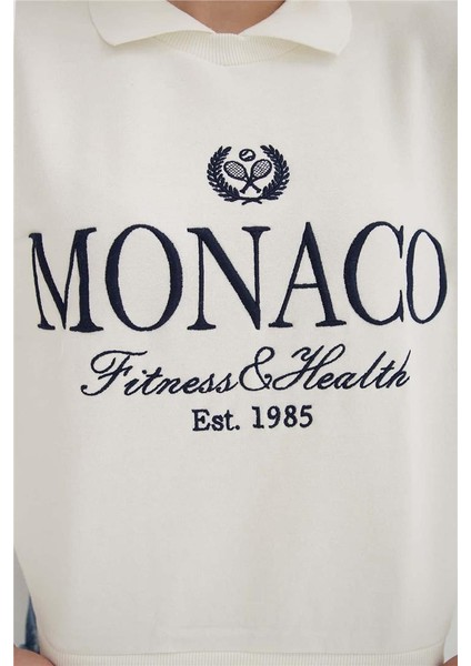 Polo Yaka Nakışlı Sweat Ekru fırsatları