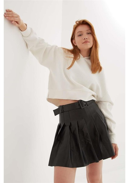 Kapüşonlu Crop Sweat Ekru