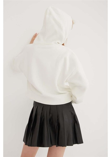 Kapüşonlu Crop Sweat Ekru indirimleri