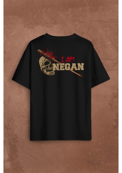 I Am Negan The Walking Dead Yürüyen Ölüler Sırt Ön Baskılı Oversize Tişört T-Shirt