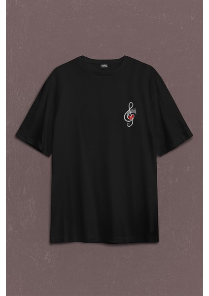 Metallica Müzik Nota Sol Anahtarı Music Sırt Ön Baskılı Oversize Tişört T-Shirt