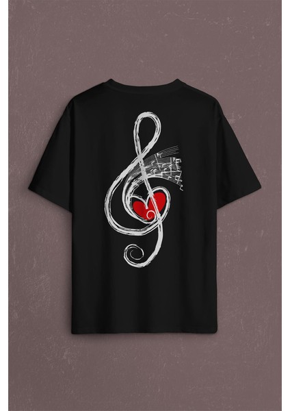 Metallica Müzik Nota Sol Anahtarı Music Sırt Ön Baskılı Oversize Tişört T-Shirt fiyatları