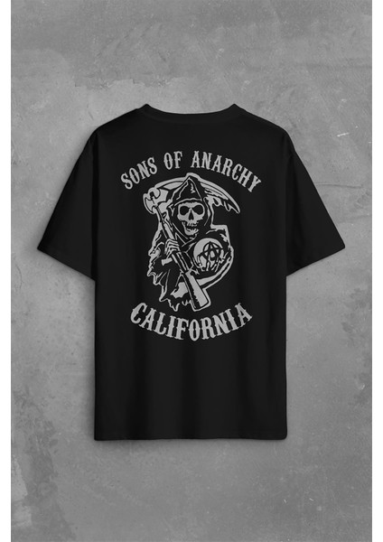 Sons Of Anarchy California Skull Hayalet Sırt Ön Baskılı Oversize Tişört T-Shirt