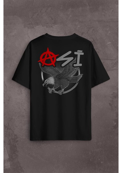 Uçan Kartal Asi Taraftar Beşiktaş Sırt Ön Baskılı Oversize Tişört T-Shirt